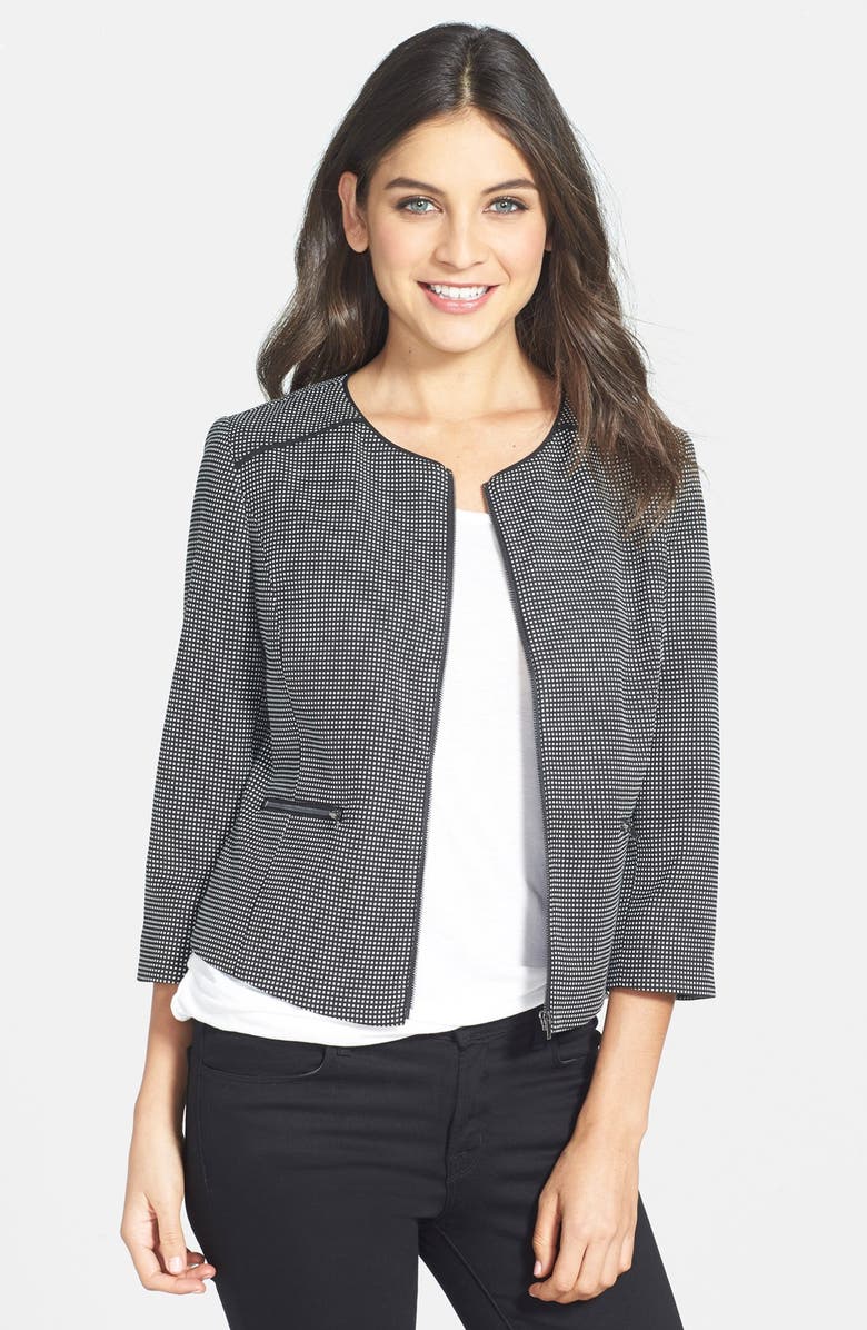 Halogen® Stripe Collarless Zip Front Jacket (Regular & Petite) | Nordstrom