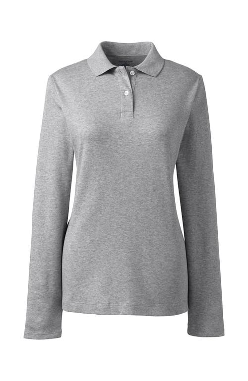 Shop Lands' End School Uniform  Long Sleeve Feminine Fit Interlock Polo Shirt In Gray Heather