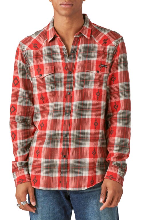 Lucky Brand Plaid Dobby Western Snap-Up Shirt Red at Nordstrom,
