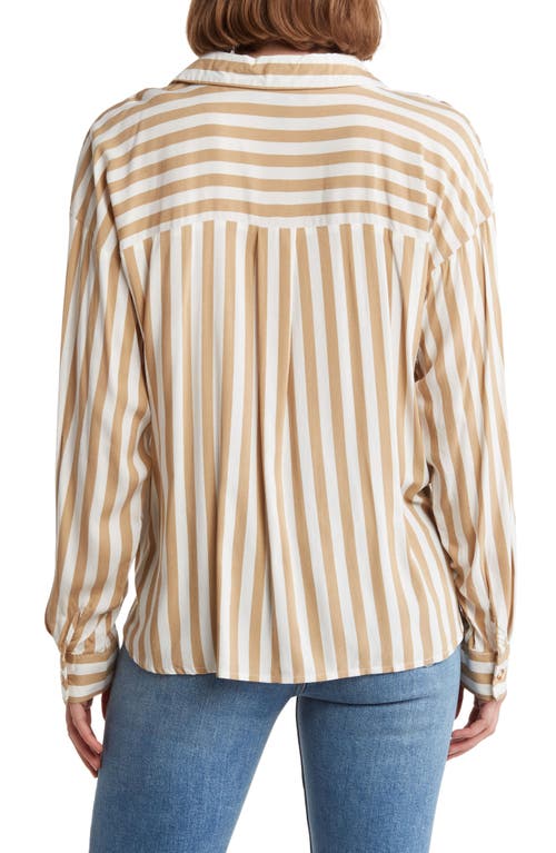 Shop Ellen Tracy Stripe Knotted Long Sleeve Button-up Shirt In Marshmallow/camel Stripe