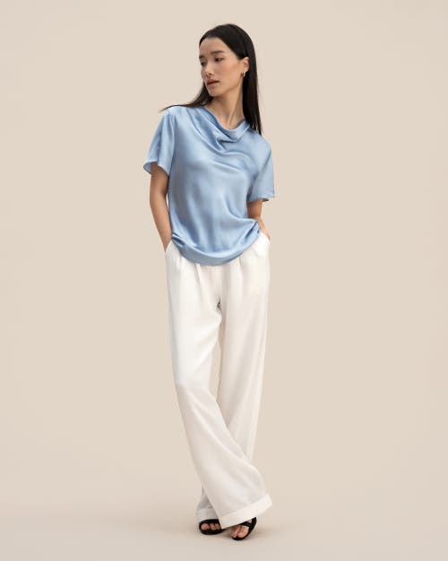 Lilysilk Cowl Neck Short Sleeves Silk T-shirt In Sky Blue