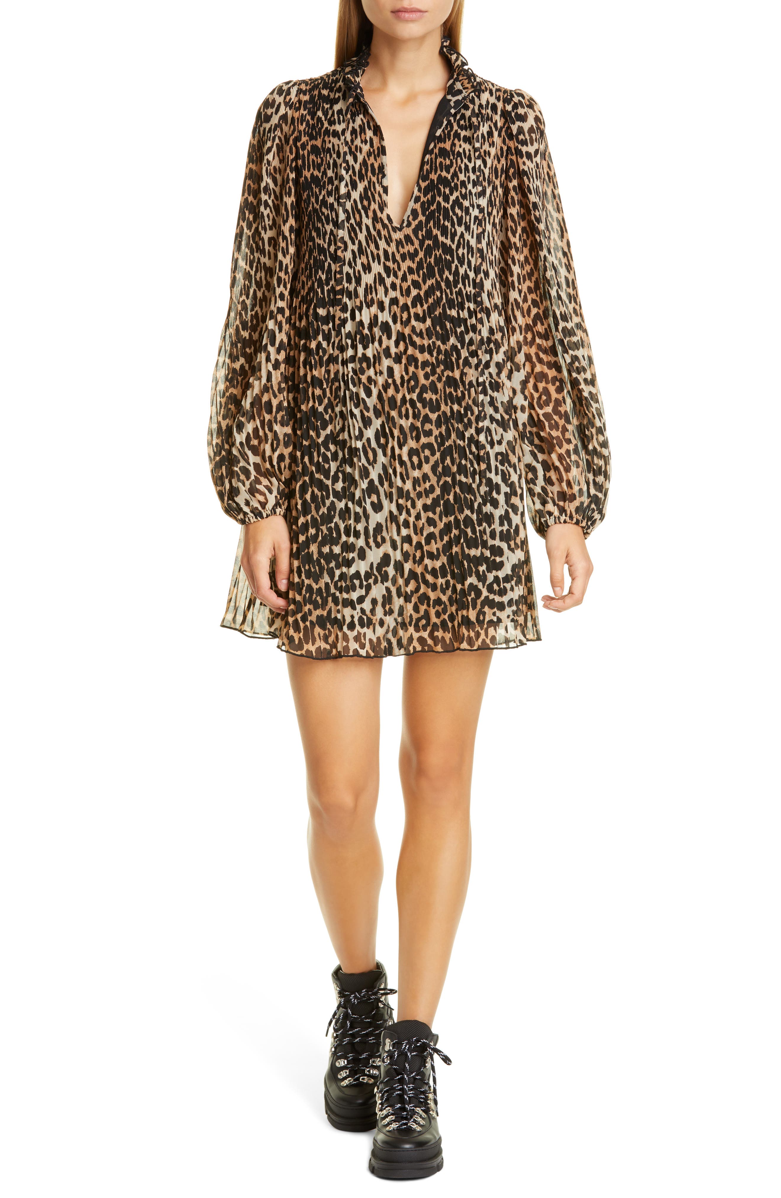 ganni leopard mini dress