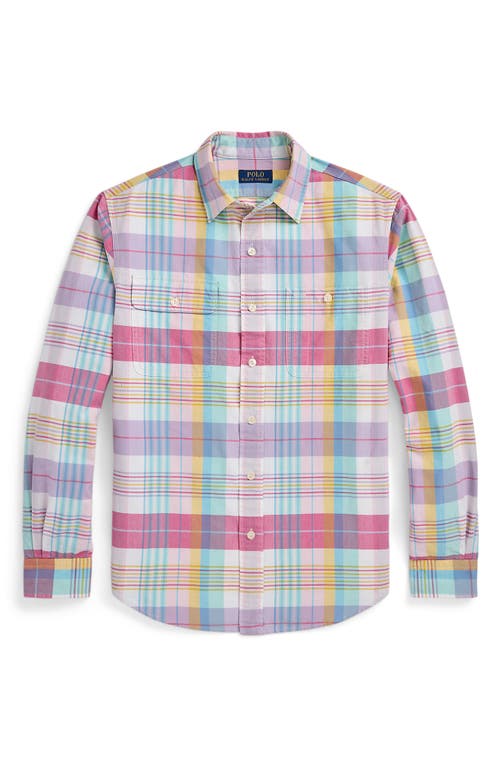 Shop Polo Ralph Lauren Classic Fit Plaid Oxford Button-up Shirt In Pink/seafoam Multi