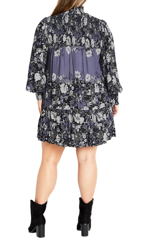 Shop City Chic Cassia Long Sleeve Shift Dress In Blue Floral Plc