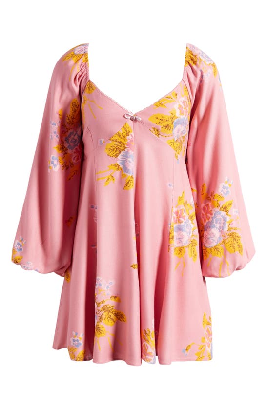 Free People Francesca Floral Print Long Sleeve Minidress In Dawn Rose Combo