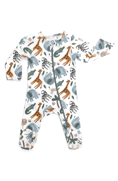 Norani Babies'  Safari Print Organic Cotton Footie In Green/brown