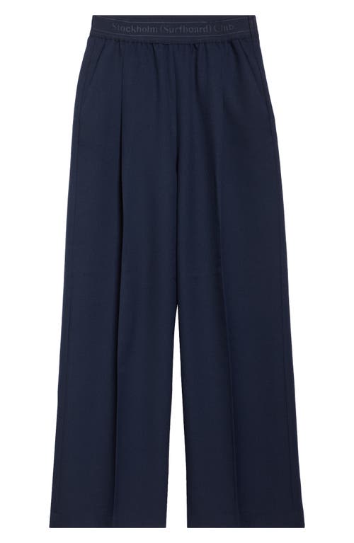 Shop Stockholm Surfboard Club Elaine Logo Jacquard Waist Pleated Wide Leg Pants In Navy