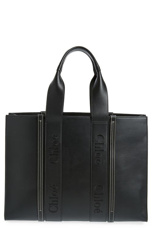 Chloé Large Woody Leather Tote in Black 001