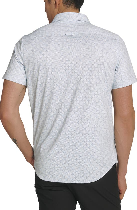 Shop 7 Diamonds Sorren Geo Print Short Sleve Performance Button-up Shirt In Seafoam