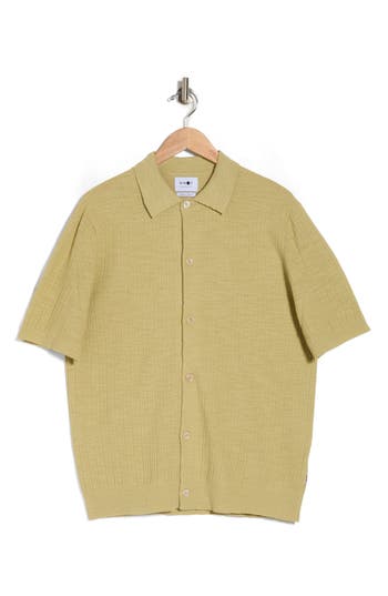 Nn07 Nolan 6577 Knit Short Sleeve Button-up Shirt In Yellow