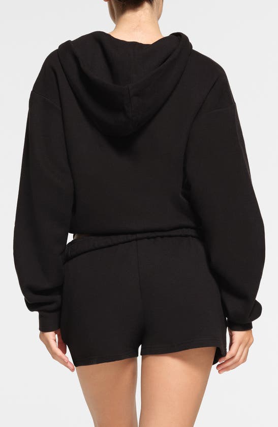 Shop Skims Cotton Blend Classic Fleece Zip-up Hoodie In Onyx