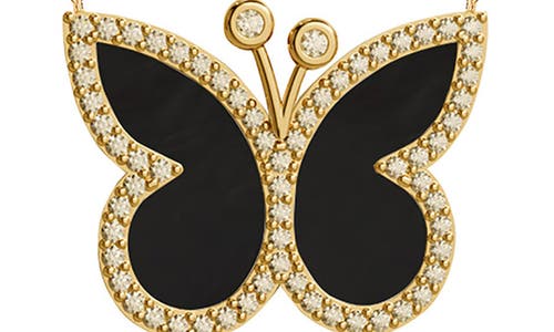 Gabi Rielle Effortless Staples Inlay Pavé Butterfly Pendant Necklace In Gold/onyx