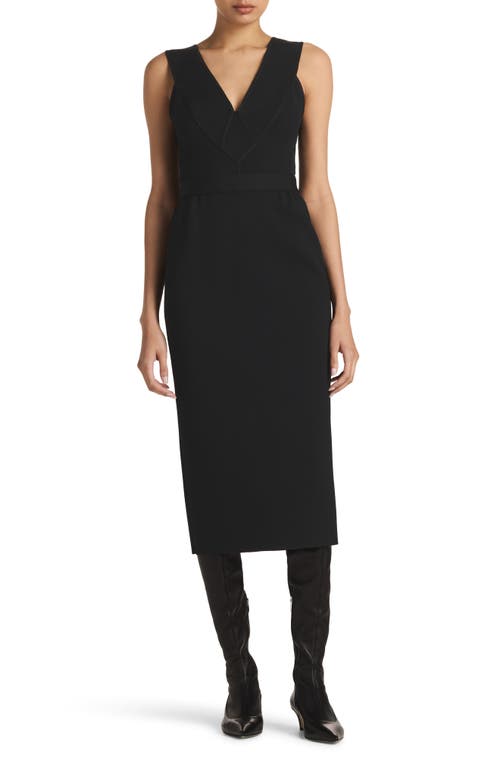 Strappy V-Neck Milano Knit Cocktail Dress in Black