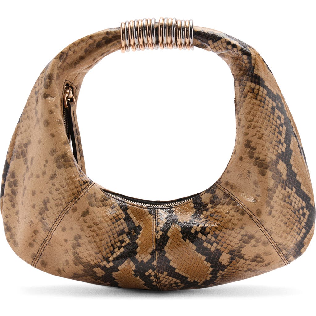 Mango Kira Snakeskin Embossed Leather Shoulder Bag In Light Beige