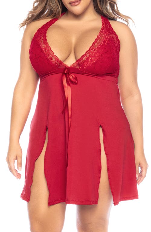 Lace Trim Chemise in Red
