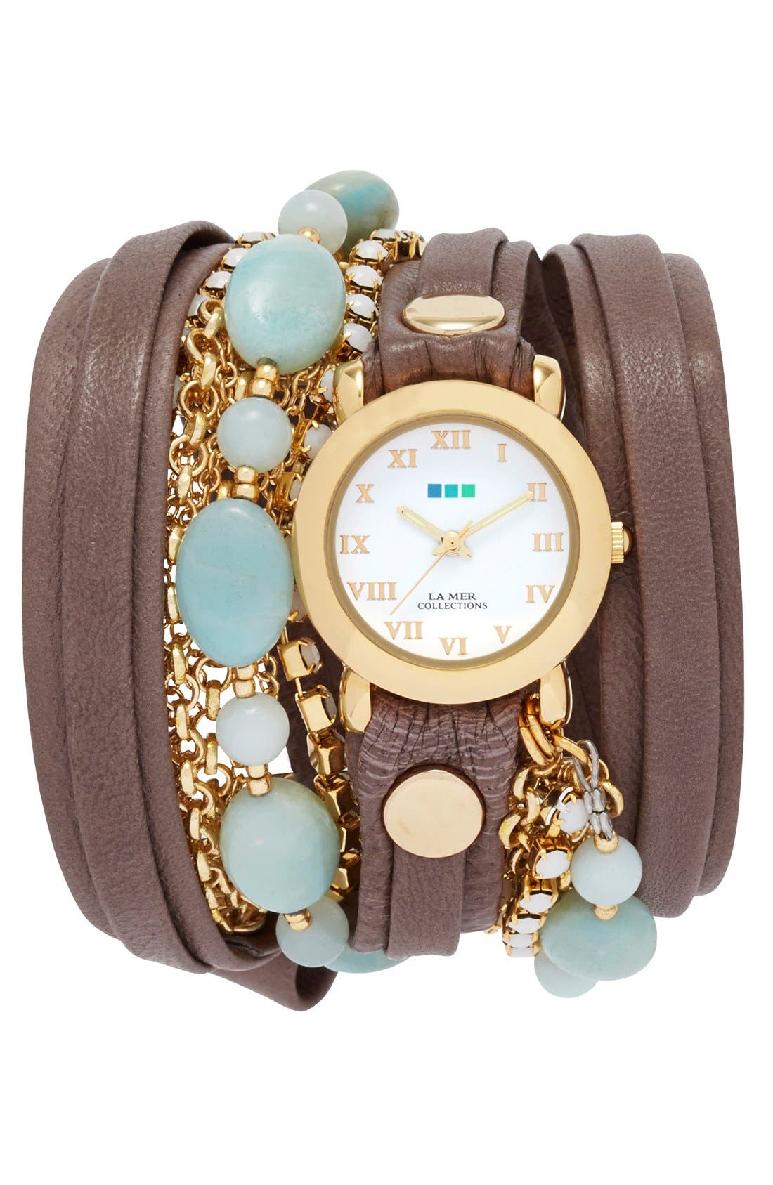 La Mer Collections Leather & Stone Wrap Watch, 32mm