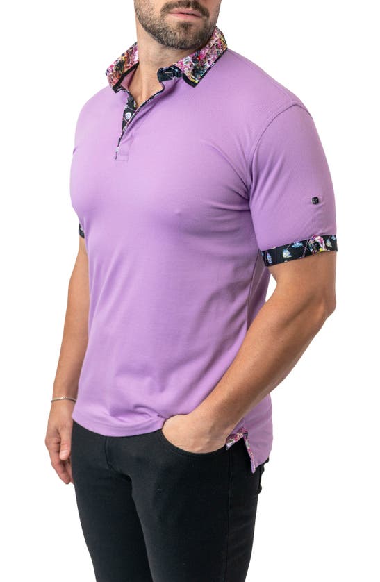 Shop Maceoo Mozartsolid Purple Button Down Piqué Polo