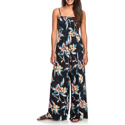 Roxy Straight To Romantic Smocked Sleeveless Jumpsuit, Black
