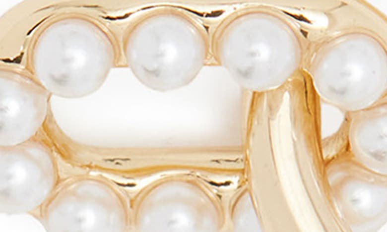Shop Allsaints Imitation Pearl Oval Drop Huggie Hoop Earrings In Pearl/ Gold