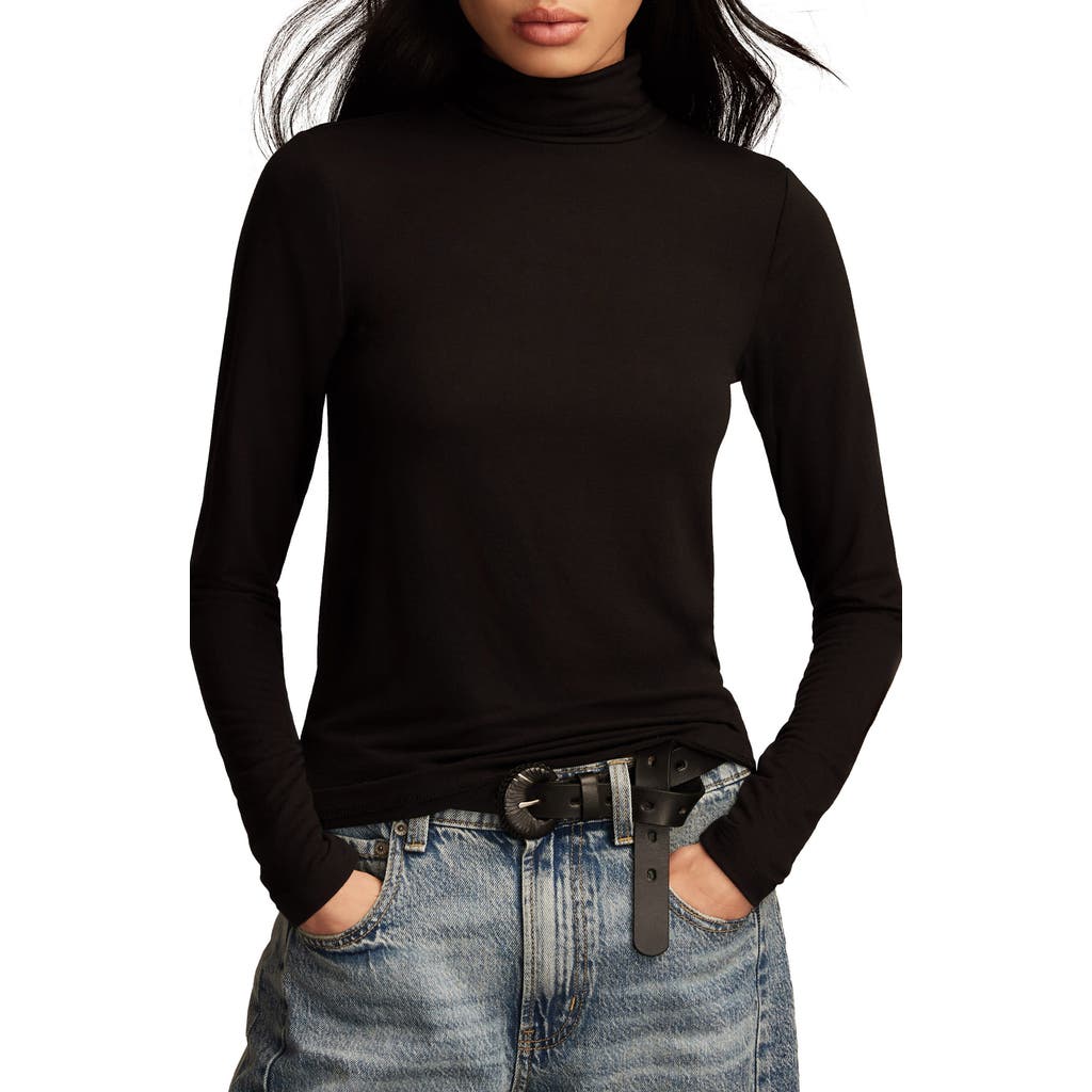 Lucky Brand Turtleneck Long Sleeve Layering Top In Jet Black