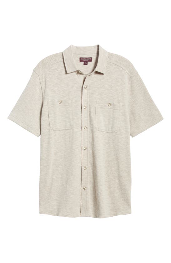 Shop Johnston & Murphy Short Sleeve Knit Button-up Shirt In Sand