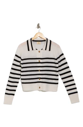 Elie Elie Tahari Stripe Cashmere Crop Cardigan In Ivory/black