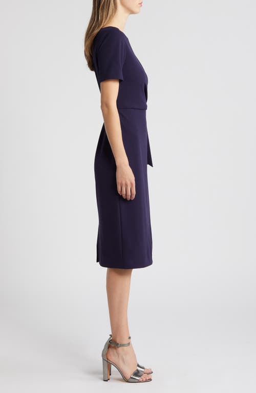 Shop Tahari Asl Side Tie Short Sleeve Sheath Dress In Midnight Navy