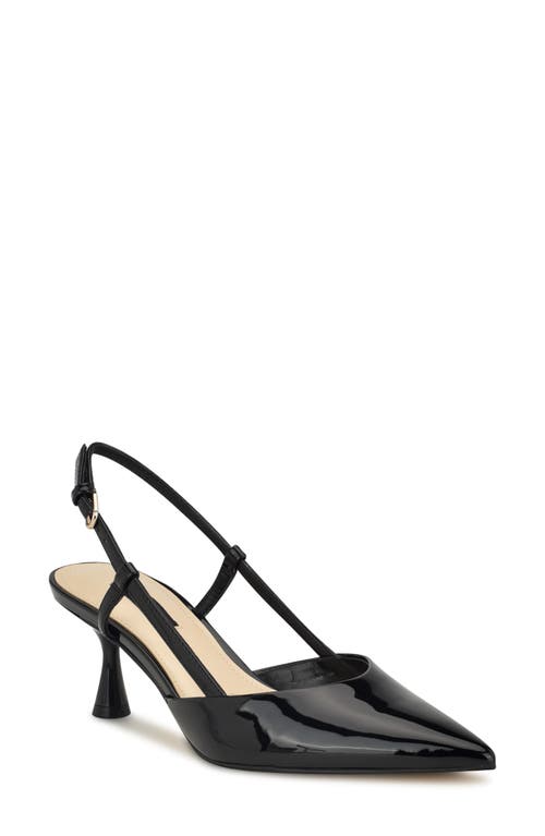 Nine West Rhonda Slingback Pointed Toe Kitten Heel Pump In Black/black