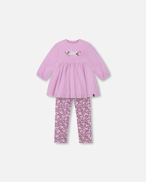 Shop Deux Par Deux Baby Girl's Tunic And Printed Leggings Set Lilac Mini Flowers In Printed Lilac Little Flowers