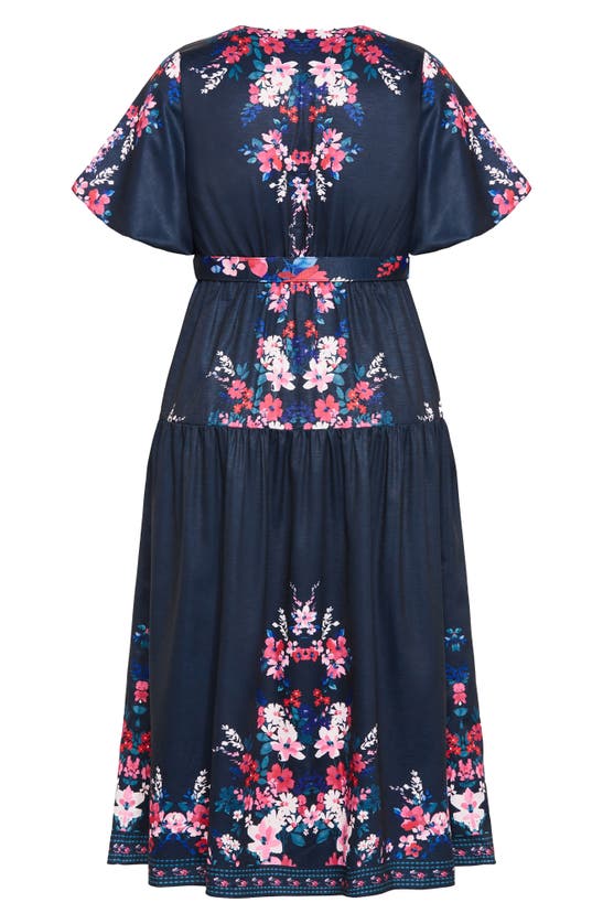 Shop City Chic Zuri Floral Belted Midi Dress In Navy Lotte Border