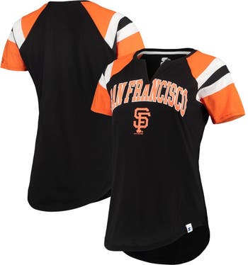 STARTER Women's Starter Black/Orange San Francisco Giants Game On Notch  Neck Raglan T-Shirt