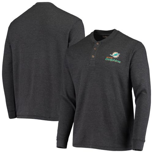 Men's Dunbrooke Charcoal Miami Dolphins Logo Maverick Thermal Henley Long Sleeve T-Shirt