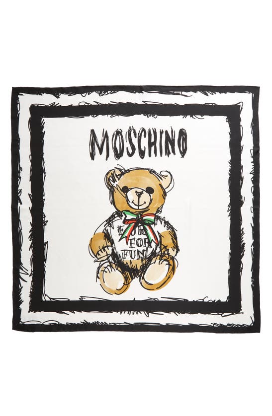 Shop Moschino Teddy Bear Logo Silk Square Scarf In A1001 Fantasy Print White