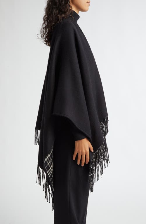 Shop Burberry Reversible Open Front Wool Cape In Black/calico Ip Chk