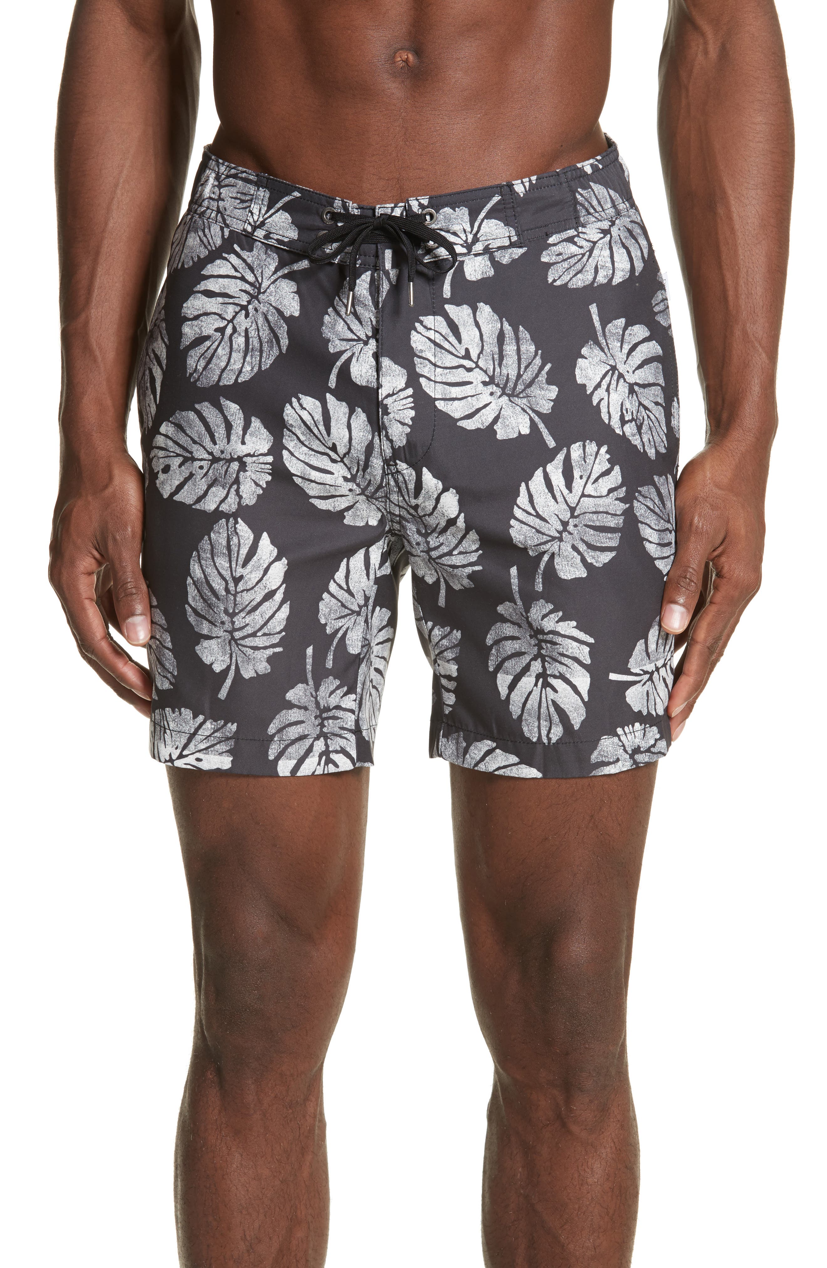 Onia Palm Stamps Alek Board Shorts, Black