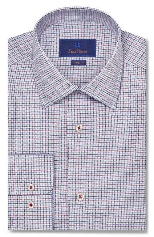 David Donahue Regular Fit Microcheck Royal Oxford Dress Shirt Blue/Berry at Nordstrom,