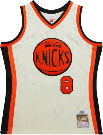 Men's Mitchell & Ness Latrell Sprewell Cream New York Knicks Chainstitch Swingman Jersey Size: Small