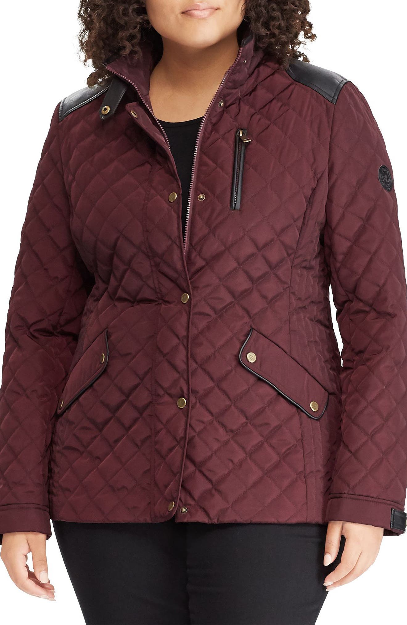 ralph lauren quilted jacket with faux leather trim