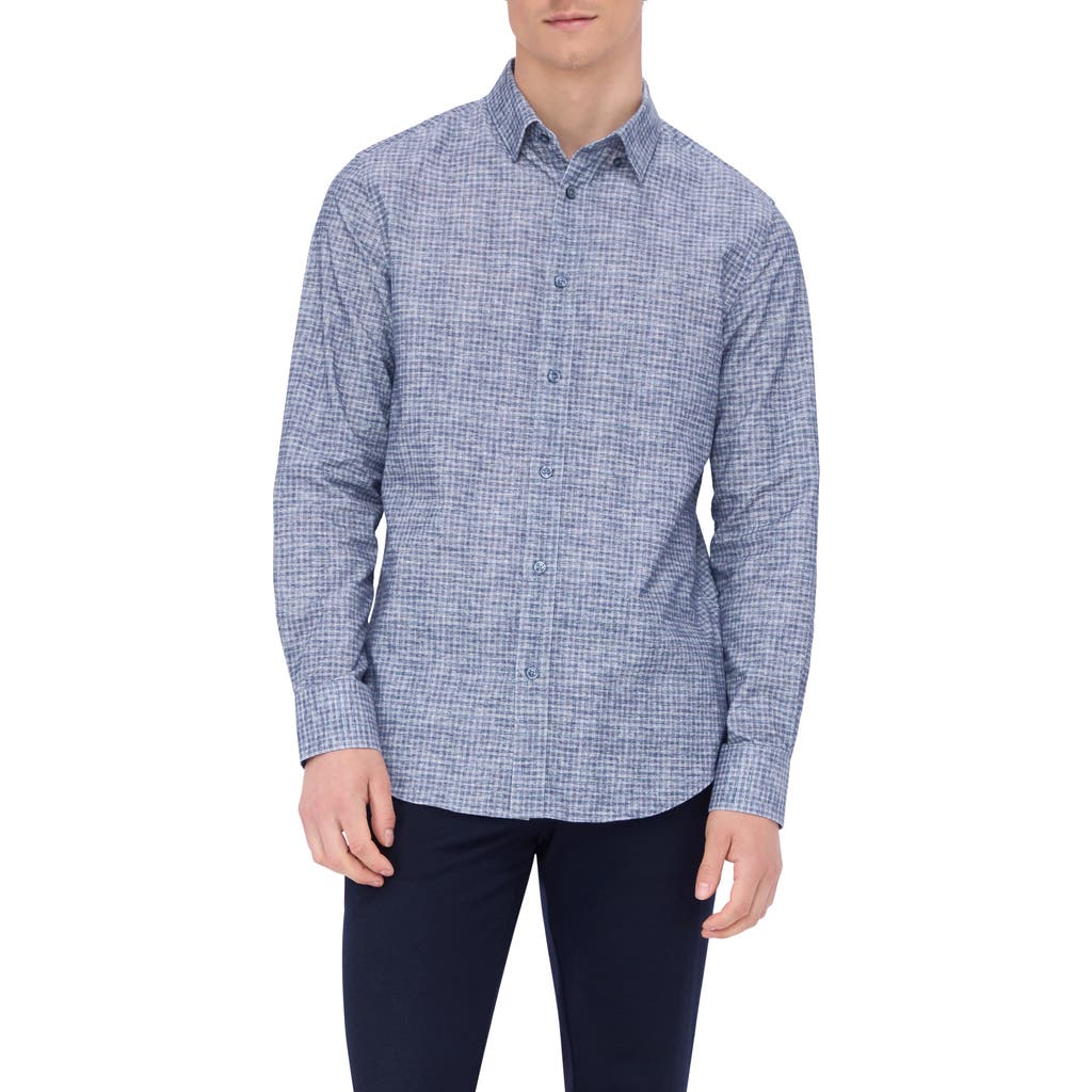 Bugatchi Karl Shaped Fit Plaid Cotton Button-up Shirt In Dusty Blue