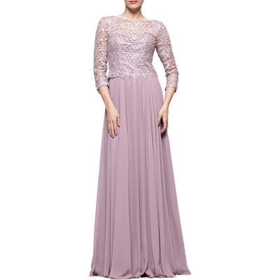 Marsoni Guipure Lace & Chiffon A-Line Gown, 2 (similar to 2) - Pink