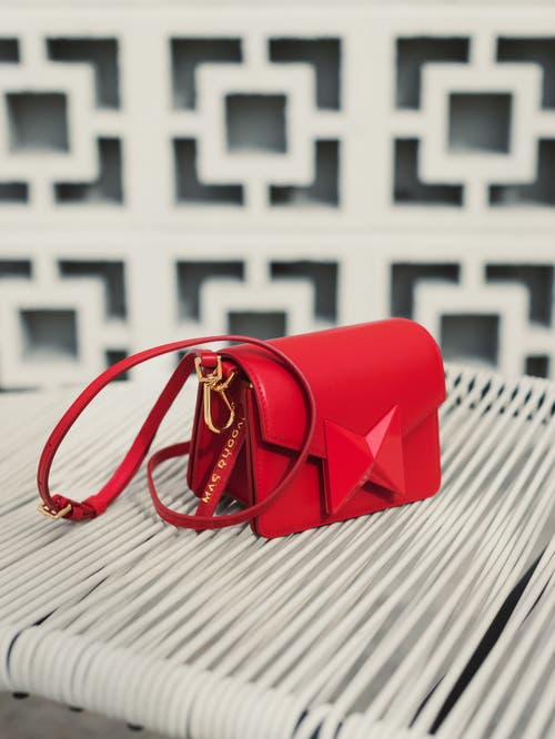 Mac Duggal Mini Leather Gold Strap Crossbody Bag In Cherry