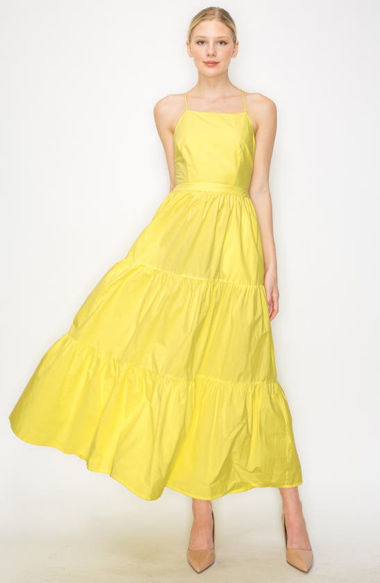 Shop Melloday Tiered Fit & Flare Maxi Dress In Lemon