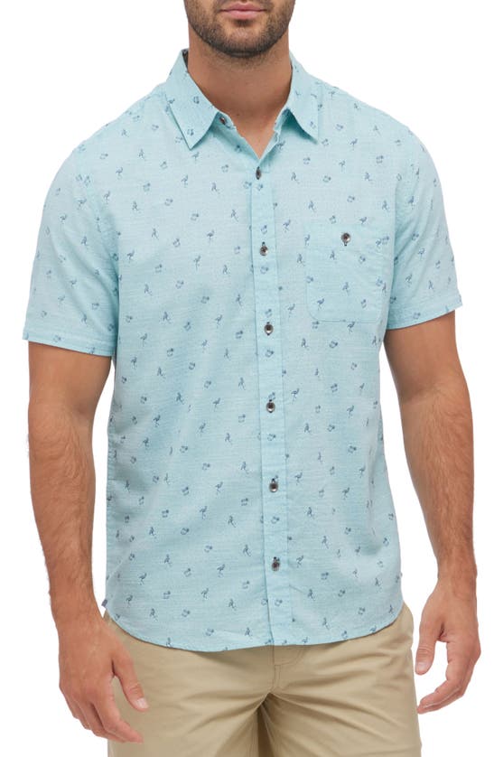 Flag And Anthem Woodbine Flamingo Print Short Sleeve Button-up Shirt In Mint
