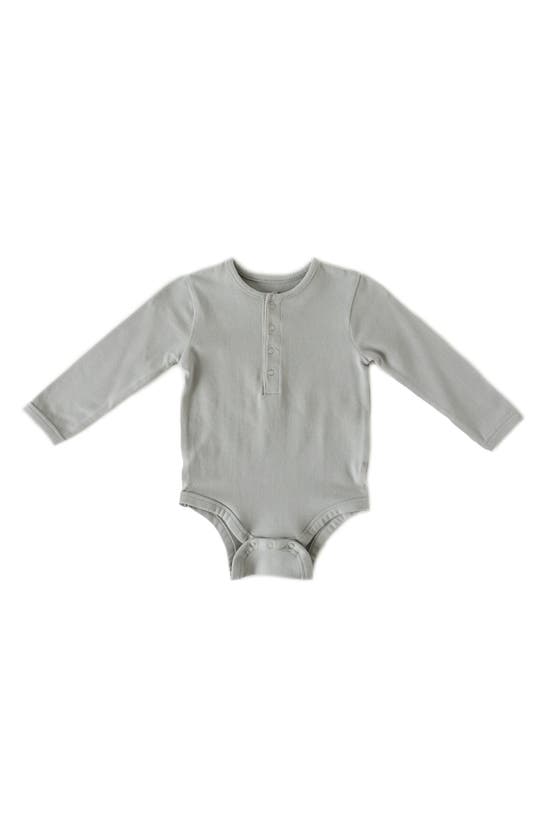 Pehr Essential Long Sleeve Organic Cotton Bodysuit In Soft Sea
