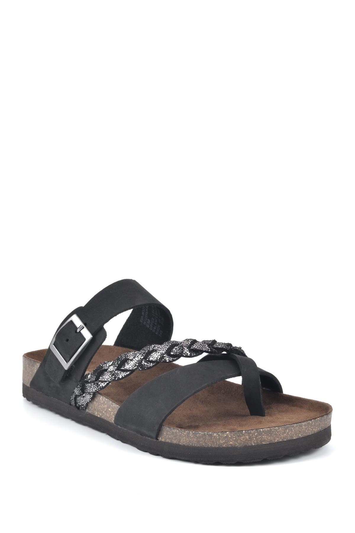 White Mountain Footwear Hazy Leather Footbed Sandal In Black/pewter/multi