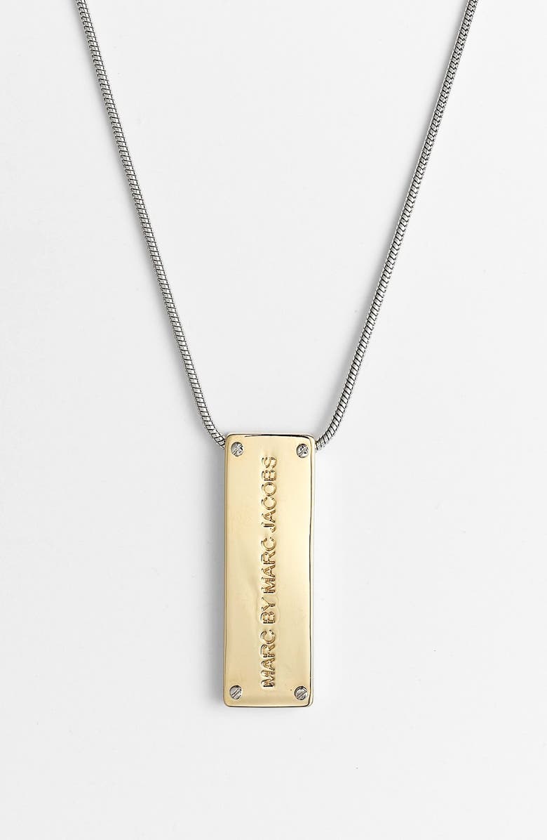 MARC BY MARC JACOBS 'New Plaque' ID Pendant Necklace, Main, color, GOLD/ SILVER