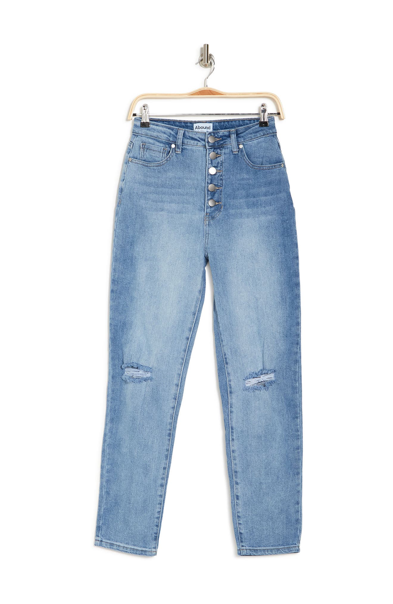 Abound Button Fly Sustainable Distressed Mom Jeans In Blue Light Wash