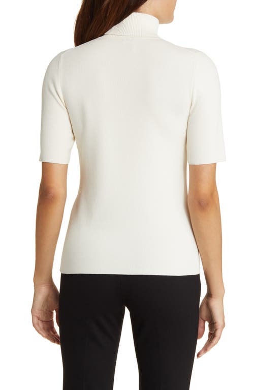 Anne Klein Womens Ribbed Short Sleeves Turtleneck Sweater In Anne White