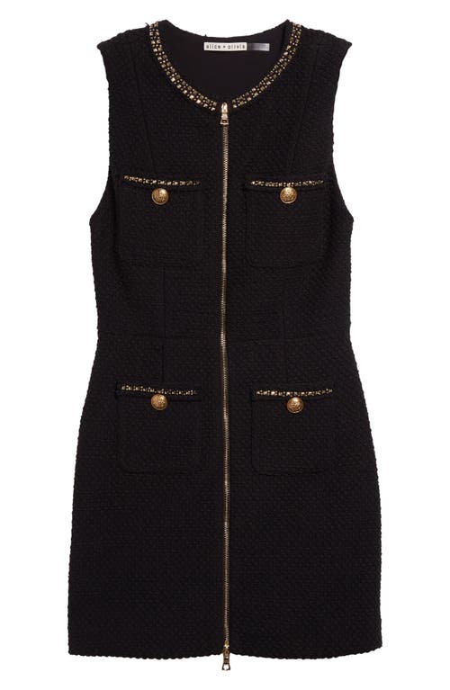 Alice + Olivia Lachlan Front Zip Sleeveless Tweed Dress in Black