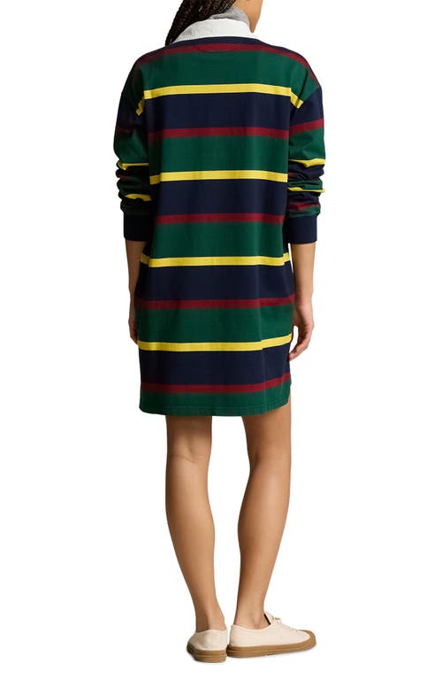 Shop Polo Ralph Lauren Stripe Long Sleeve Rugby Polo Dress In Hunter Green Multi